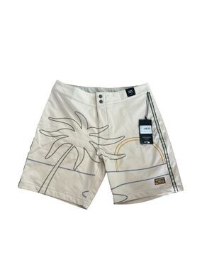 RVCA Sunset Exotica Board Shorts Men's 30 Cream Stretch No Lining Trunks NEW